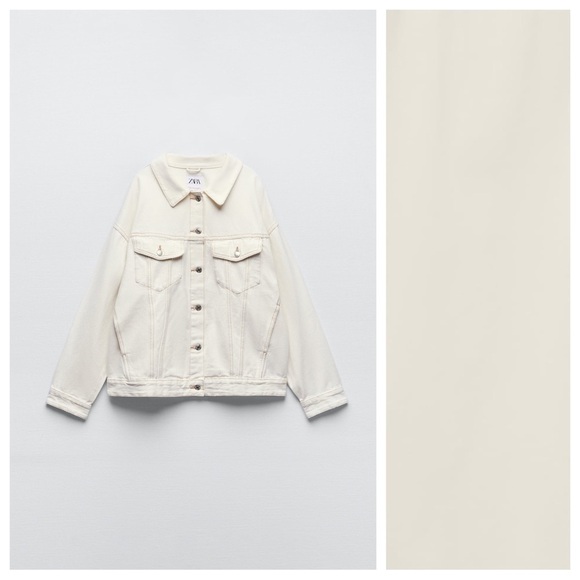 NWT. Zara Ecru Denim Oversized Collared Jacket. Size M-L. - Picture 7 of 11
